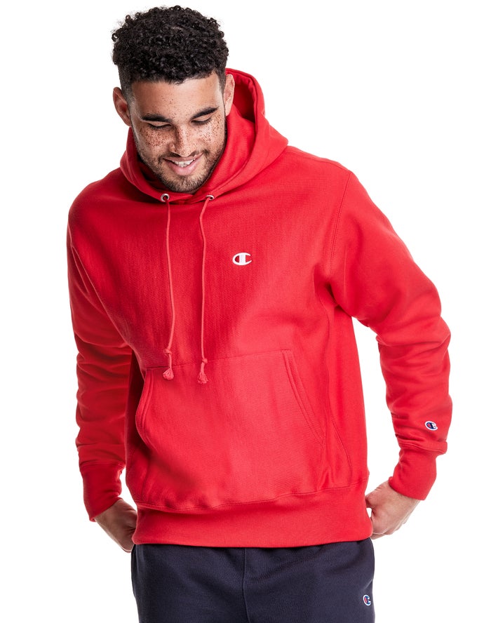 Champion Mens Hoodie NZ - Reverse Weave C Logo Red ( 5746-UNXYB )